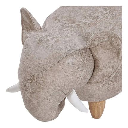 Puff Infantil Elefante Con Colmillos Con Pies De Madera Gris