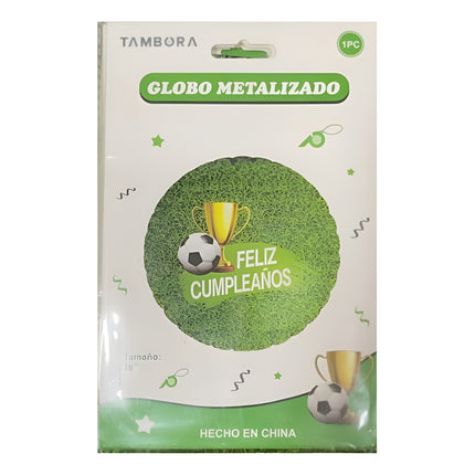 Globo Metlizado 18 Pulgadas Diseño Feliz Cumpleaños Futbol Verde