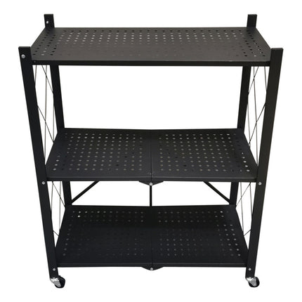 Mueble Estantería De Metal Plegable Con Ruedas 3 Estantes Nr Negro