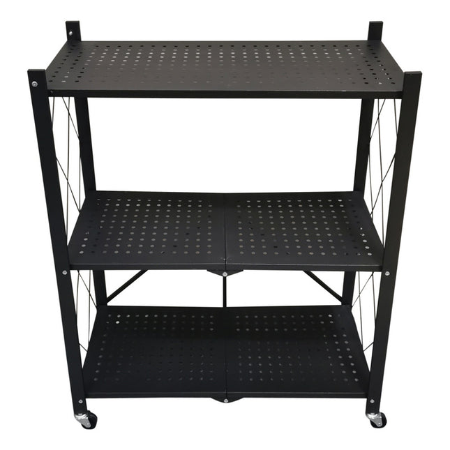 Mueble Estantería De Metal Plegable Con Ruedas 3 Estantes Nr Negro