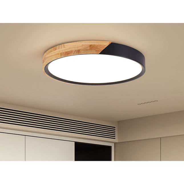 Plafon Led 27 Cm Metal Y Madera Luz Led Blanca Fria Negro