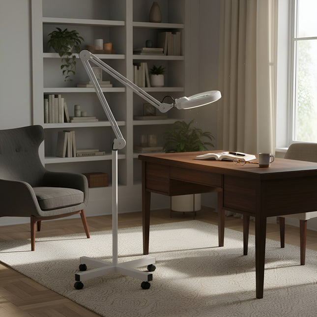 Lampara Aro Led Lupa Tipo Araña De Pie -c811 Blanco Blanco