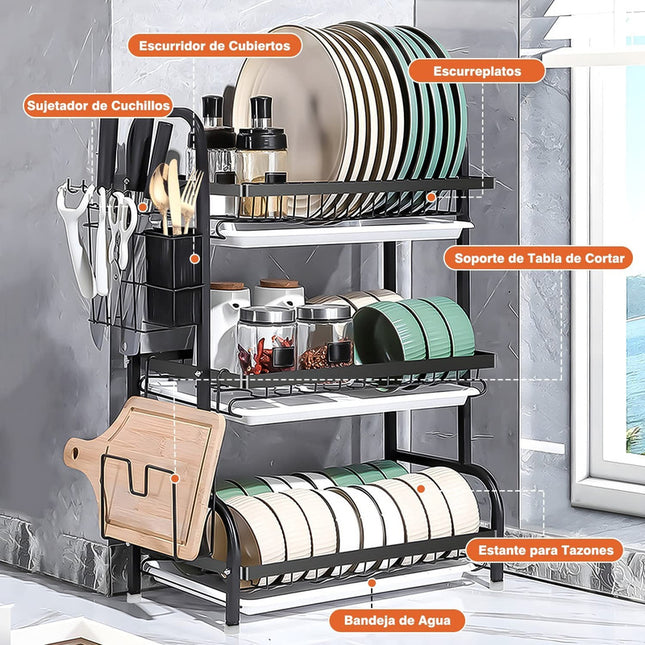 Escurridor Platos Metal 3 Pisos Sobre Mesada Oferta Negro