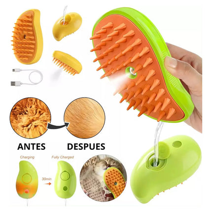 Cepillo De Vapor 3en1 Masajeador Para Mascotas Perros Gatos Color Verde Lima