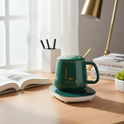 Taza Ceramica Con Base Calentador Usb Verde Oscuro