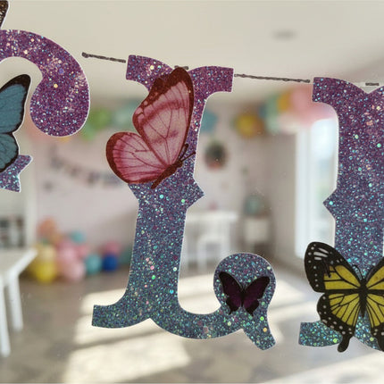 Guirnalda Feliz Cumpleaños Con Mariposas Colores