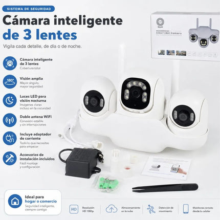 Cámara De Seguridad Wifi 3 Lentes V380 Blanco