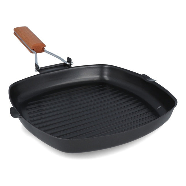 Sarten Plancha Bifera Grill Antiadherente, Ollas Asador 28cm Negro
