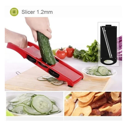 Rallador Cortador De Vegetales Y Frutas Mandolina 10 En 1 Rojo