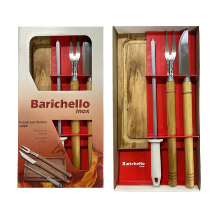 Set De Parrilla 4 Pza Tabla De Madera Chaira Cuchilla Pincho