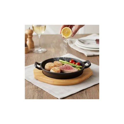 Plancha De Hierro Fundido Con Base De Madera Chw02980 Negro