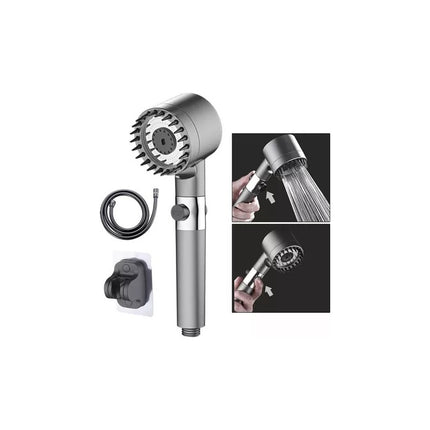 Duchero Masajeador Con Soporte Y Manguera Completo Masaje Gris Oscuro