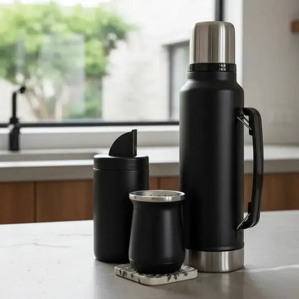 Set Termo + Mate Con Tapa + Yerbera Diseño Moderno Aleatorio