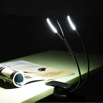Lampara Led Doble Con Pinza Leer Libros Atril Partituras  Negro