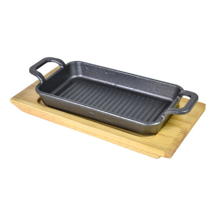 Plancha De Hierro Fundido Con Base De Madera Chw02982 Negro