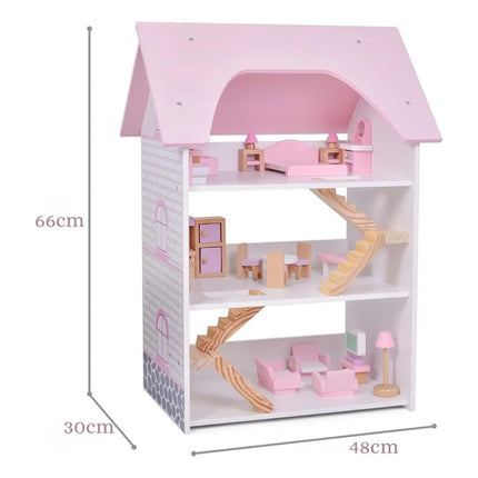 Casa De Madera Para Muñecas 66x48x30cm. Cgf01160 Rosa Claro
