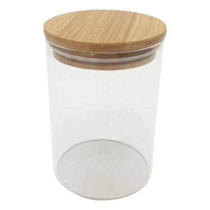 Frasco De Vidrio Con Tapa De Bambú 650ml Ha3387 Condimento Tra