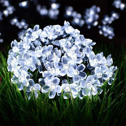 Guirnalda Solar Para Exterior Decoración Flores Blancas