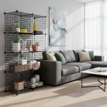 Mueble Estantería De Metal, 8 Estantes En Caja Negro