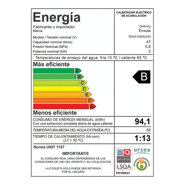 Termotanque Acero Enxuta 47 Lts Digital - Eco Smart - Timer Color Blanco