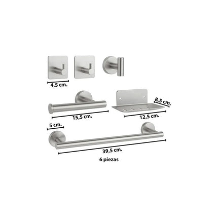 Set Accesorios Baño Juego 6 Piezas Acero Inoxidable Gris