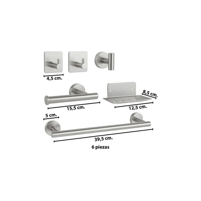 Set Accesorios Baño Juego 6 Piezas Acero Inoxidable Gris