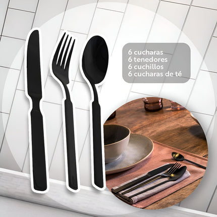 Cubiertos Metalicos 24pz Caja Organizadora Lh-3778 Negro