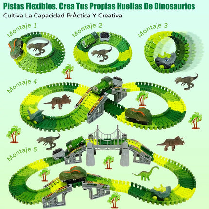 Pista De Carreras De Dinosaurios Para Niños 275 Piezas Verde