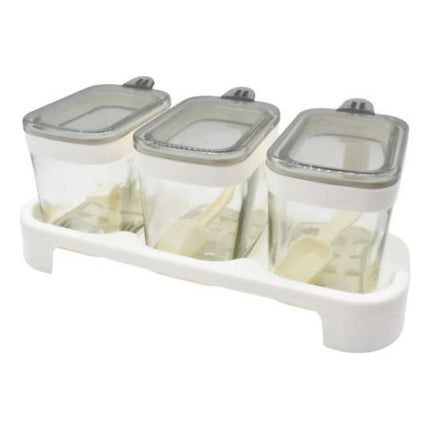 Condimenteros De Vidrio Con Cucharas Y Soporte X3 Unidades X