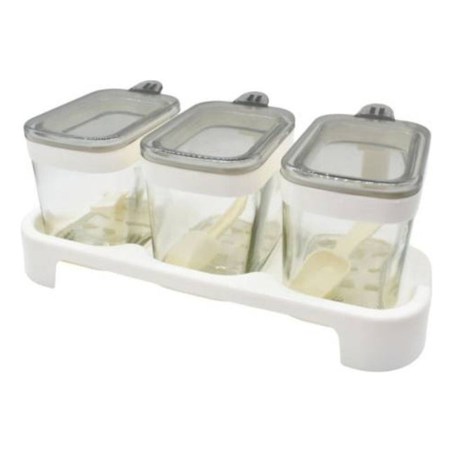 Condimenteros De Vidrio Con Cucharas Y Soporte X3 Unidades X