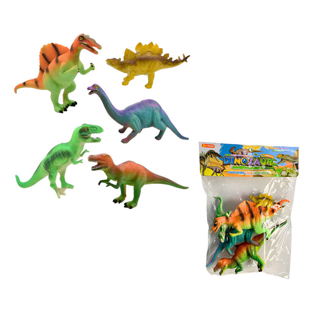 Set De Dinosaurios De Goma Con Chifle X5 Unidades