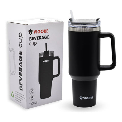 Vaso Termico Vigore Con Tapa Y Sorbito Negro 1200ml Negro Lisa