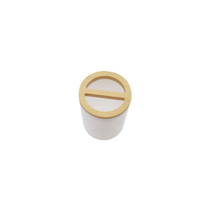 Porta Cepillo  Vaso De Plástico Y Bambú Blanco  Blanco