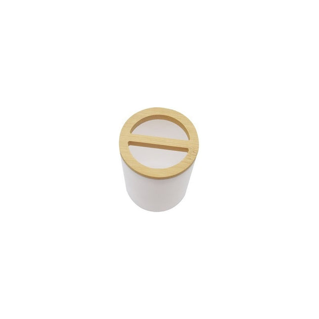 Porta Cepillo  Vaso De Plástico Y Bambú Blanco  Blanco