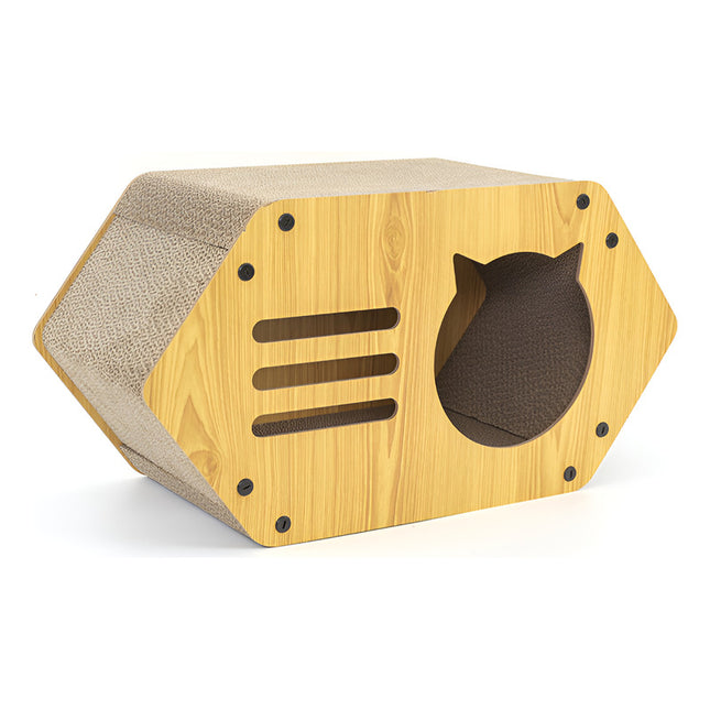 Casa De Gatos En Mdf Con Rascador Rectangular Marrón