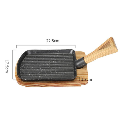 Plancha Hierro Fundido C/mango Y Base Madera  Negro
