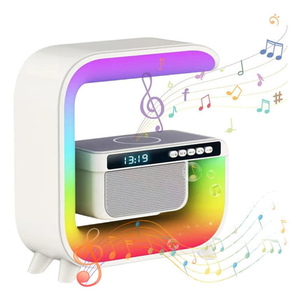 Parlante Reloj Cargador Portatil De Celular 5 En 1 Cuadrada Blanco V