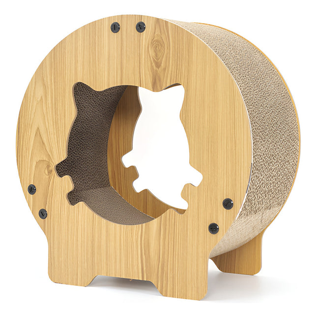 Casa De Gatos En Mdf Con Rascador Redonda Marrón