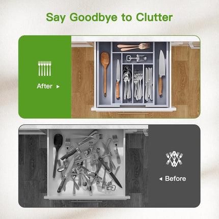 Organizador De Cubiertos De Madera Bamboo Calidad Gris