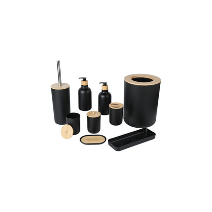 Set De 9 Accesorios De Baño De Lujo En Bambú Negro Negro