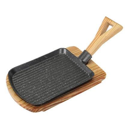 Plancha Hierro Fundido C/mango Y Base Madera  Negro