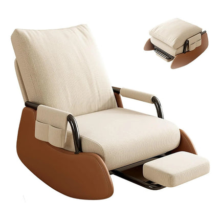 Sillon Poltrona Butaca Mecedora Con Posa Pie Y Bolsillo Beige