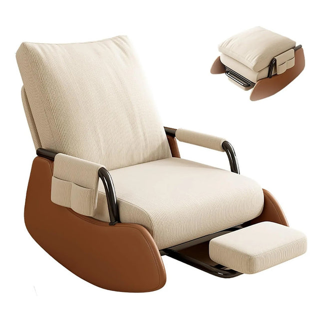 Sillon Poltrona Butaca Mecedora Con Posa Pie Y Bolsillo Beige