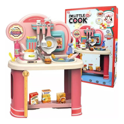 Cocina Con Pileta Para Agua, Y Accesorios, En Caja  Rosa