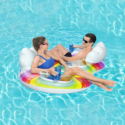 Salvavidas Dona Inflable Doble Arcoirís Con Portavasos