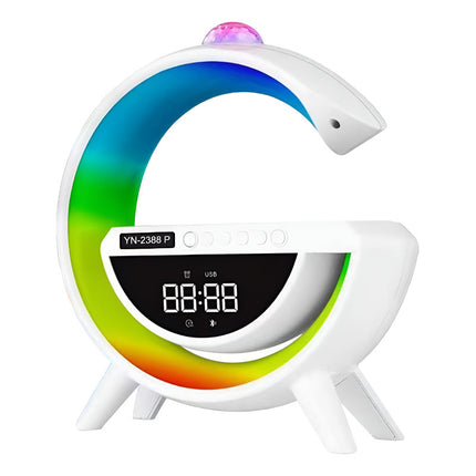 Lampara Reloj Led Bluetooth Fm Aux Con Carga Qi Veladora Blanco