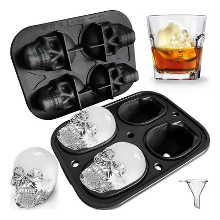Hielera Silicona X4 Cubitos Diseño Calavera Negro