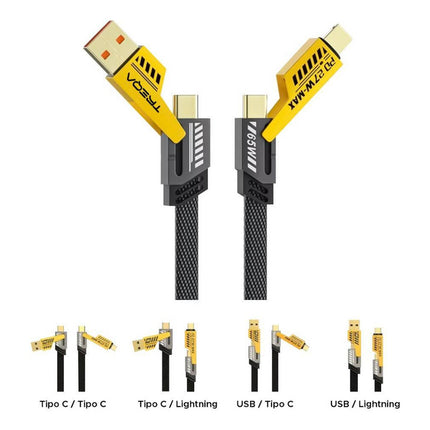 Cable Reforzado De Carga Rápida 4 En 1 Tipo C Ligthig Usb V