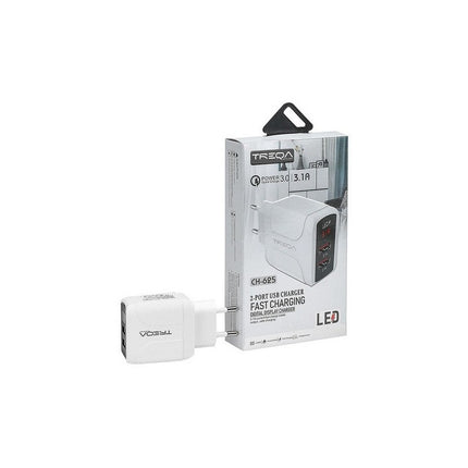 Cargador Rapido 2 Usb Con Diplay 2.1 A Treqa Negro/blanco