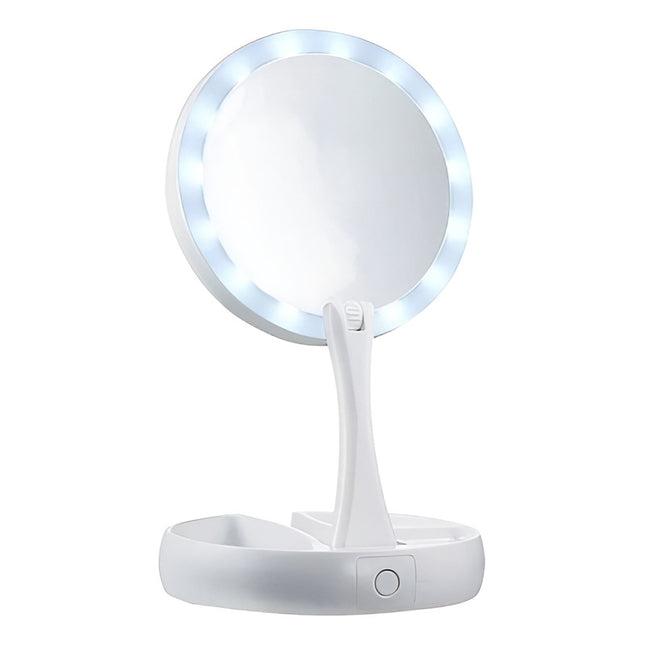 Espejo Redondo Luz Led Maquillaje Doble Plegable